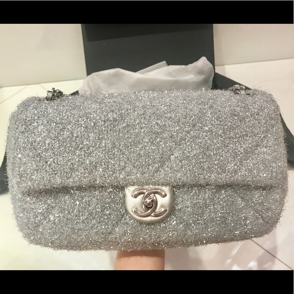 Metallic silver Chanel classic flap bag